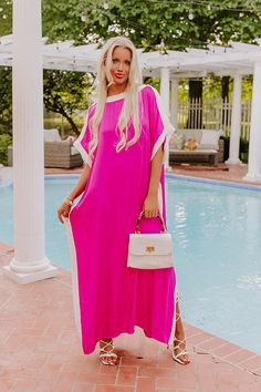 Uptown Happy Hour Caftan Maxi Dress in Orchid Radiate Confidence, Comfort Wear, Effortless Elegance, Ivory Color, Happy Hour, Orchids, Fashion Forward, Short Sleeves, Maxi Dress