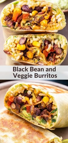 black bean and veggie burritos on a plate