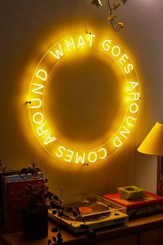 What Goes Around Comes Around Neon Sign Ambiguous Quotes, Living Room Vibes, Pinterest Predicts, Commercial Signs, Quick Quotes, What Goes Around Comes Around, Jazz Club, Event Exhibition, 2024 Trends