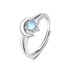 PRICES MAY VARY. Moonstone moon star ring-Sterling silver and shimmering moonstone accentuate each other perfectly, quiet sophistication with mystic femininity; Moonstone is a gemstone scattered from the moon to the world, with a soft light blue halo, it can bring passion and happiness to people. Hope everyone received this gift moonstone ring will be happy and healthy lifetime. Features-This moon and star ring's size is 8#, can be adjusted slightly ( 7#-9# ), size of moon:7mm. Weight:2.7g. Moon Wire Wrapped Rings Moon, Celestial Silver Moonstone Ring, Silver Celestial Moonstone Ring, Silver Moon Shaped Celestial Crystal Ring, Silver Moon-shaped Celestial Moonstone Ring, Silver Crescent Moonstone Ring In Celestial Style, Silver Moon Phase Crystal Ring, Silver Moonstone Crystal Ring In Moon Shape, Celestial Silver Crescent Crystal Ring