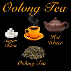 various types of teas are shown on a black background with the words colong tea