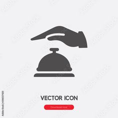 a hand that is holding a clochet on top of a tray icon, flat design