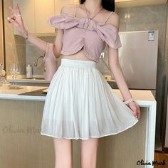 Olivia Mark - Apricot Chiffon Flared Umbrella Skirt with High Waist, Shimmery Organza Overlay, Glittering Mermaid Mini Skirt Organza Overlay, Umbrella Skirt, Athletic Skort, Types Of Skirts, White Skirts, Olivia Mark, A Line Skirt, A Line Skirts, Apricot