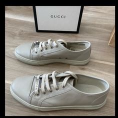 Wore Once, Almost Like New Condition. These Are Unisex. Size Shown 38 1/2 I Wear Size 9.5- 10 Usa (Women) And They Fit Me Perfectly. Comes With The Box, 2 Dust Bags And Spare Pair Of Laces Usa Women, Shoes Gucci, Gucci Leather, Gucci Shoes, Leather Sneakers, Womens Shoes Sneakers, Dust Bag, Shoes Sneakers, Like New