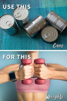 You don't need fancy equipment to workout at home! Here are 5 household items you can use for a workout. Grab them, and get your sweat on! Diy Weights At Home, Diy Workout Equipment, Diy Weights, Diy Dumbbell, Home Gym On A Budget, Work Out At Home, Weight Lifting Equipment, Fit Family, Home Gym Essentials