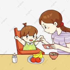 a woman and child sitting at a table eating food