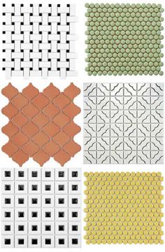 four different types of tiles in various colors