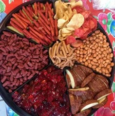 a platter filled with lots of different types of food