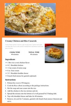 the recipe for creamy chicken and rice casserole