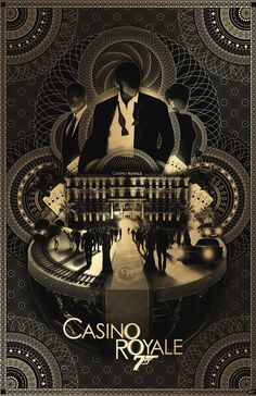 the poster for casino royale is shown in black and white, with an image of a man