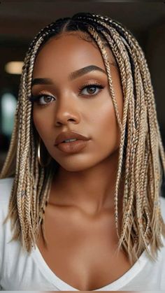 Minimalist Braids For Black Women, Short Colored Box Braids, Knotless Bob Braids, Short Knotless Box Braids, Box Braids Short, Short Box Braids Bob, Short Knotless Braids, Braids 2024, Trending Braids