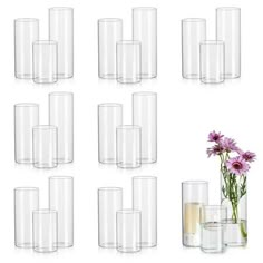 a bunch of vases with flowers in them on a white background, set of twelve