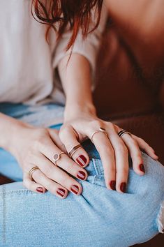 Dark Nail Polish Colors, Nail Photo Ideas, Hands With Rings, Grow Nails Faster, Dark Nail Polish