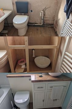 the bathroom is being remodeled with new fixtures and woodwork on the floor, toilet, sink and bathtub