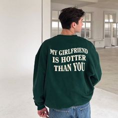 🔥 SAVE40: Use this code for a 40% discount when purchasing 3 or more items. Show off your sense of humor and love with our "My Girlfriend Is Hotter Than You" shirt. Perfect for Valentine's Day or any occasion when you want to let the world know just how lucky you are! This shirt is not just a fun and flirty statement piece; it's also a perfect gift for your boyfriend or girlfriend. Whether you're celebrating an anniversary, Halloween, or just looking for an aesthetic tee that expresses your feelings, this shirt is a must-have. I. ABOUT PRODUCT - Express your personality with our eye-catching patterns and meaningful words. Our products are comfortable, casual, and loose-fitting, making them perfect for everyday wear. - We use a unique water-based dyeing process to permanently embed the ima Boyfriend Sweatshirt Aesthetic, Boyfriend Girlfriend Shirts, Boyfriend Outfit, Girlfriend Shirts, Sweatshirt Aesthetic, Sweatshirts Quotes, Lucky You, Gifts For Your Boyfriend, Gift For Boyfriend