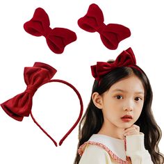 PRICES MAY VARY. Red Velvet Bow Headband：You will receive a burgundy velvet bow headband and 2 pieces of velvet bow hair clips, a large number of styles enough to meet your daily needs of styling Red Velvet Material：Our red velvet bow headband and velvet bow hair clips are made of high quality velvet material. Soft and comfortable, with bright colour, the whole hair bows and barrettes exude sophistication and make your hairstyle stand out Easy to wear：Red velvet headband measures approximately 4 Red Bow Headband, Bow Headbands, Red Headband, Headband For Women, Wear Red, Velvet Headband, Burgundy Velvet, Halloween Outfit, Velvet Bow