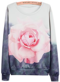 White Grey Long Sleeve Rose Print Sweatshirt 21.00 Grey Long Sleeve Shirt, 3d Rose, White Long Sleeve Shirt, Sweat Shirts, Sweatshirts Online, Grey Shirt, Rose Print, Look Chic