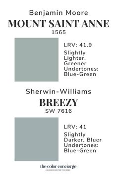 the color scheme for mountain saint anne is shown in blue - green, and gray