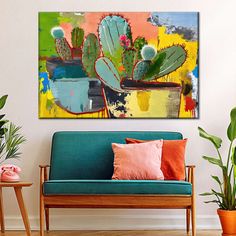 a living room scene with a couch and potted plants