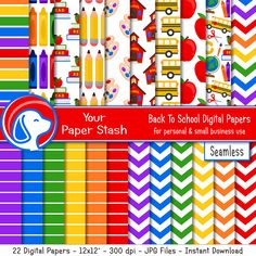 seamless 12x12 school themed digital scrapbook paper background patterns Birthday Scrapbook Pages, Back To School Clipart, Backgrounds Patterns, Book Background, School Scrapbook, Birthday Scrapbook, Kids Scrapbook, Planner Decorating