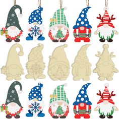 christmas gnomes and snowmen cut outs are shown in different colors, sizes and shapes