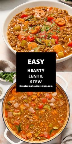 two bowls filled with hearty lentil stew next to each other