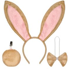 a bunny ears headband and ear clip with a bow tie on the side, next to an ornament