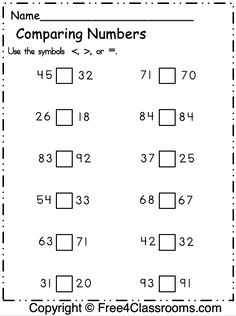 the worksheet for comparing numbers