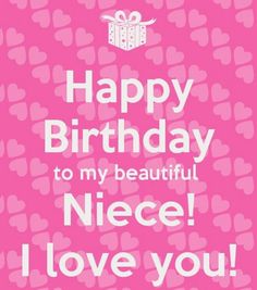 happy birthday to my beautiful niece i love you greeting card for her or him with gift box and hearts on pink background