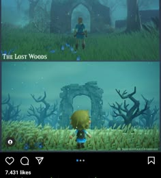 two screens showing the same scene in animal crossing, and one shows an image of a forest