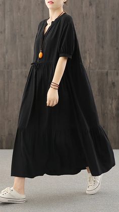 Black Loose Dress, Long Loose Dress, Loose Dress Outfit, Loose Black Dress, Dress Work Outfit, Black Dress Outfit, Chic Black Dress, Long Tunic Dress, Black Tunic Dress