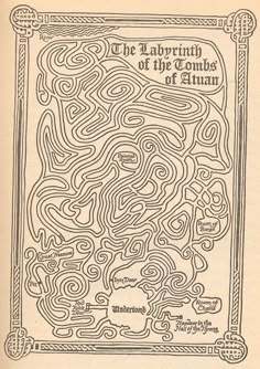 an old book with a maze in the center and words on it that read,'the