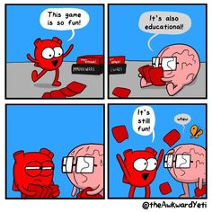 a comic strip with an image of a brain talking on the phone and another cartoon saying it