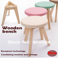 wooden stools with different colors and sizes