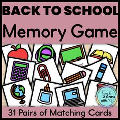 the back to school memory game with pictures and words on it, including an apple