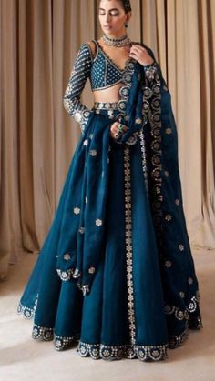 Peacock Color Lehenga, Royal Blue Lehenga Color Combinations, Peacock Colour Lehenga, Net Lehenga Designs Latest, Peacock Blue Lehenga, Blue Indian Dress, Unique Lehenga Designs, Beautiful Captions, Lehenga Color Combinations