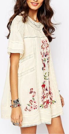 Áo Blu, Boho Dress Short, Floral Embroidery Dress, Embroidery Dress, Free People Dress, Hippie Style, Boho Dress