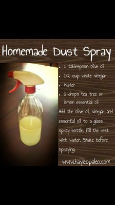 homemade dust spray dispenser with instructions on how to use it for cleaning