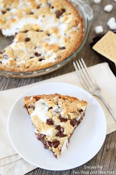 a slice of chocolate chip pie on a plate