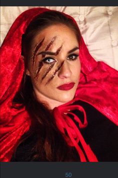 Red Riding Hood Makeup Scary, Red Riding Hood Sfx Makeup, Red Riding Hood And Huntsman Costume, Creepy Red Riding Hood Costume, Zombie Red Riding Hood, Red Riding Hood Wolf Makeup, Lil Red Riding Hood Makeup, Scary Little Red Riding Hood Makeup, Red Riding Hood Halloween Makeup