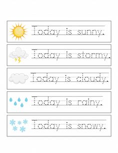 worksheet for writing the word today is sunny with pictures and words below it