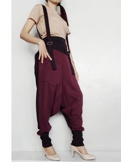 Hey, I found this really awesome Etsy listing at https://www.etsy.com/listing/656477065/drop-crotch-harem-pants-suspender Steampunk Pants, Pants With Suspenders, Suspender Jumpsuit, Victorian Boy, Harem Pants Men, Burgundy Jumpsuit, Cosplay Clothes, Suspender Pants, Casual Bottoms