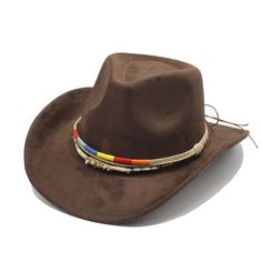 PRICES MAY VARY. [Quality material] : Our cowboy hats are made of high quality suede leather, which is comfortable to feel, stylish and lightweight. It is also windproof and warm, very strong, not easy to deform and damage. [Cap size] : Cap circumference 57-58cm/22"-23"; Edge width :8 cm /3.15 "; Hat height :12 cm /4.72 ". The inside of the hat has an adjustment strap that you can adjust to fit your head circumference. [Western cowboy hat design] : The classic western cowboy hat style, the crown Brown Felt Hat For Rodeo, One Size, Brown Felt Hat For Rodeo, One Size Fits Most, Adjustable Brown Felt Hat For Country Events, Brown Adjustable Hat For Country Events, Adjustable Brown Flat Brim Felt Hat, Brown Adjustable Flat Brim Felt Hat, Brown Cap Felt Hat For Rodeo, Adjustable Brown Hat For Rodeo, Brown Felt Cap For Rodeo