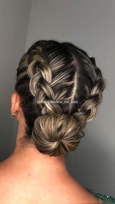 Modern Dance Hairstyles, Bun With French Braid, Hair Styles For Competitions, Lyrical Hairstyles Dance Hair, Hair For Competition, Hairstyle Dance Competition, Dance Competition Hairstyles Lyrical, Cool Dance Competition Hairstyles, Hairstyles For Dance Competition Updo