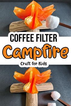 coffee filter campfire craft for kids with marshmallows and orange tissue paper