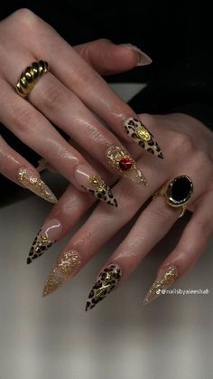 Red And Gold Nails, Milky Nails, Cheetah Nails, Vintage Nails, Her Nails, Leopard Nails, Soft Nails, Glam Nails