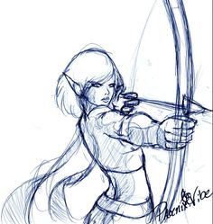 a drawing of a woman holding a bow and arrow