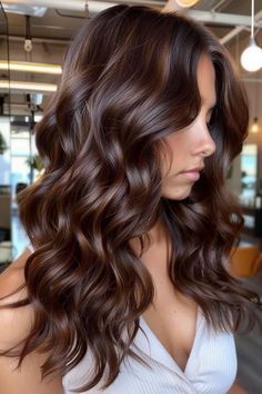 Brown Balayage Hair Chocolates, Hot Chocolate Highlights, Chocolate Hazelnut Hair Color, Balayage Hair Chocolate Brown, Solid Fall Hair Color, Chocolate Brunette Balayage, Caramel Chocolate Hair, Chocolate Cake Hair Color, Hair Colors For Pale Skin And Blue Eyes