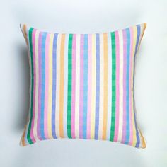 Archive New York Maxine Rainbow Square Pillow Archive New York Pink Kelly, Ruffle Pillow, Backstrap Loom, Peach Cream, Yellow Sky, Rectangle Pillow, Ikat Pillows, Striped Pillow, Sofa Bedroom