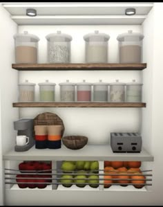 an open refrigerator filled with lots of food and condiments on top of shelves